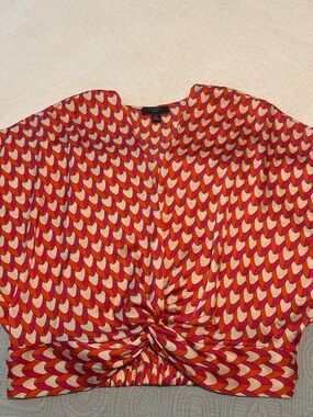 Have Red, Cream & Orange Geometric Knot-Front Crop Top